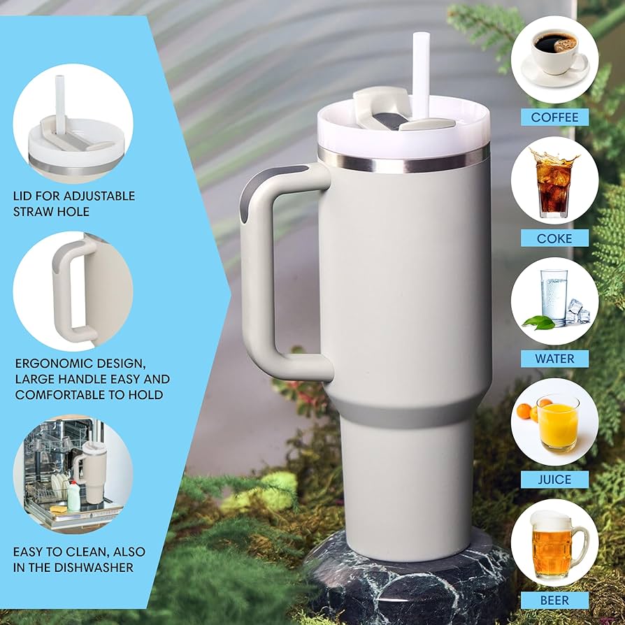 Stainless Steel Tumbler - 1200ml with Straw & Transparent Cap
