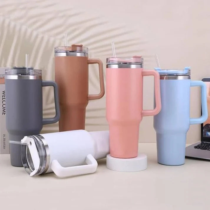 Stainless Steel Tumbler - 1200ml with Straw & Transparent Cap