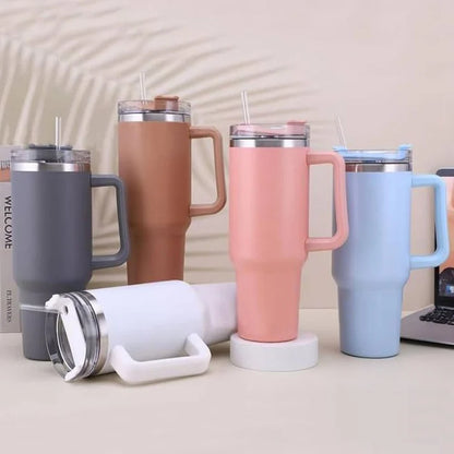 Stainless Steel Tumbler - 1200ml with Straw & Transparent Cap