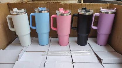 Stainless Steel Tumbler - 1200ml with Straw & Transparent Cap